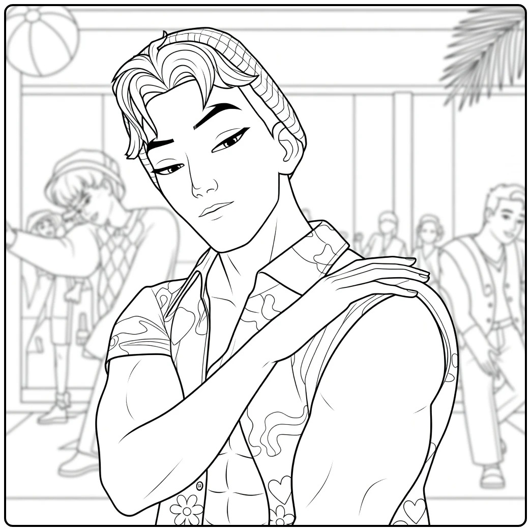 Kpop Demon Hunters Abby Saja Hawaii Beach Pose coloring page