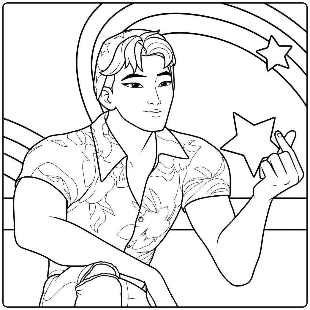 Kpop Demon Hunters Abby Saja in Floral Shirt Pose coloring page