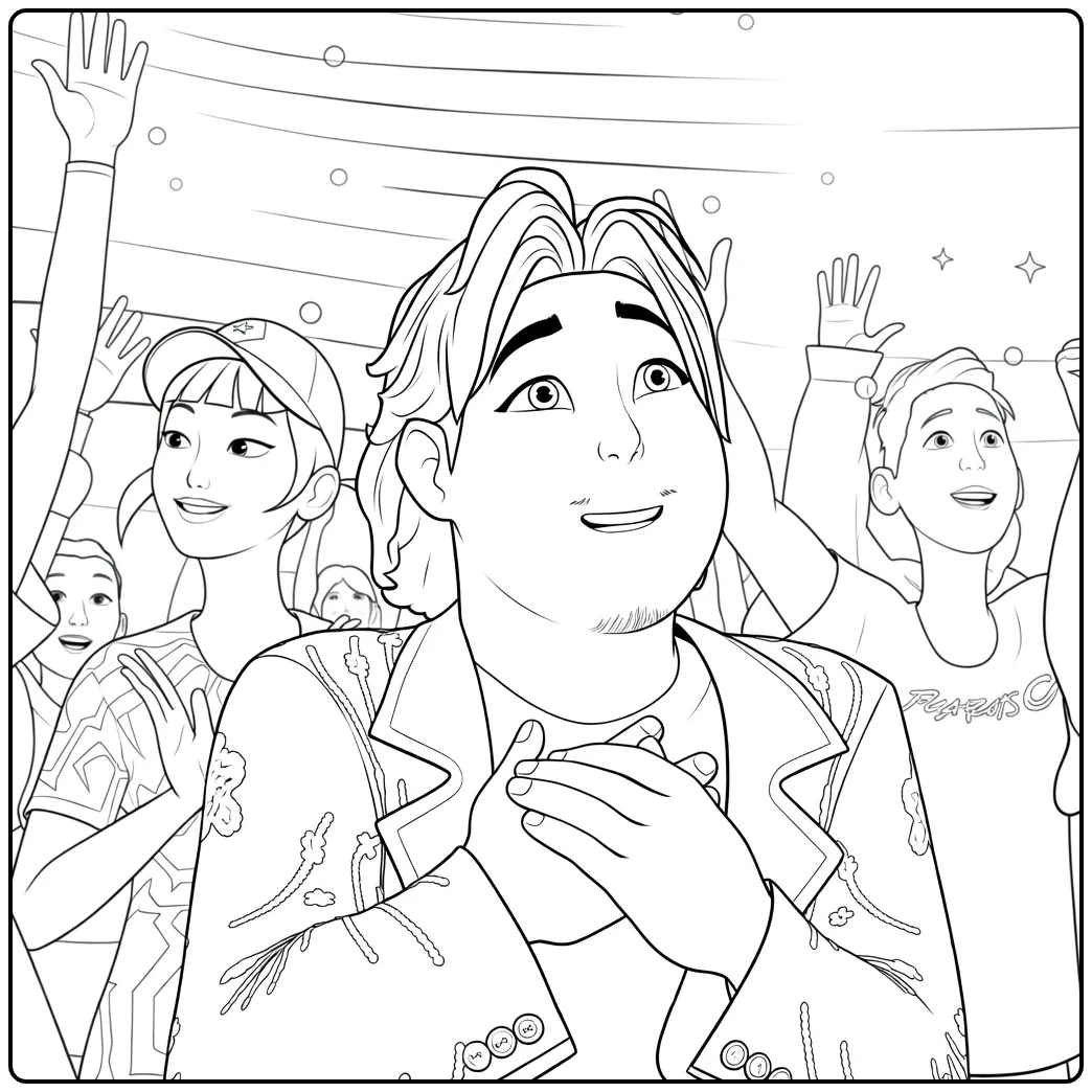 Kpop Demon Hunters Bobby Cheering with Team coloring page