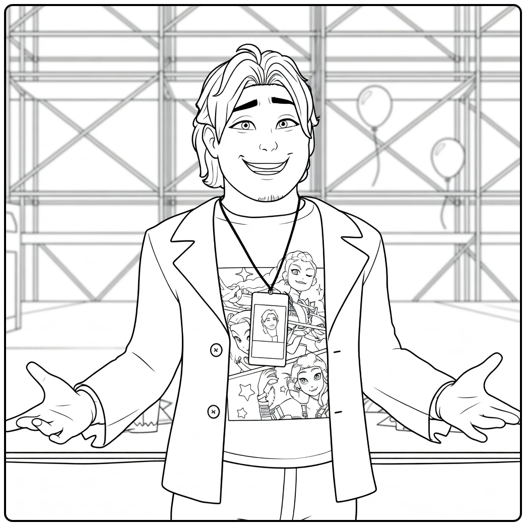 Kpop Demon Hunters Bobby Posing on Party Stage coloring page