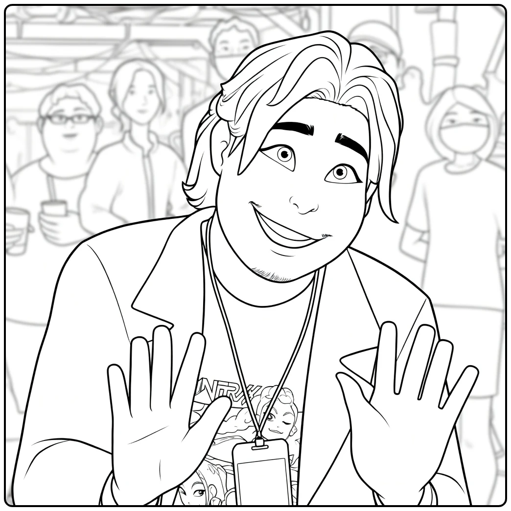 Kpop Demon Hunters Bobby Waving Excited coloring page