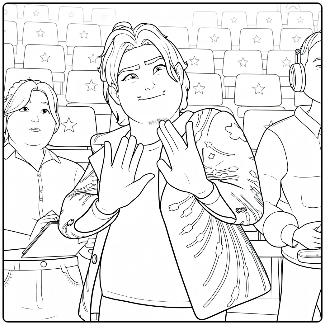 Kpop Demon Hunters Bobby Waving Hands on Stage coloring page