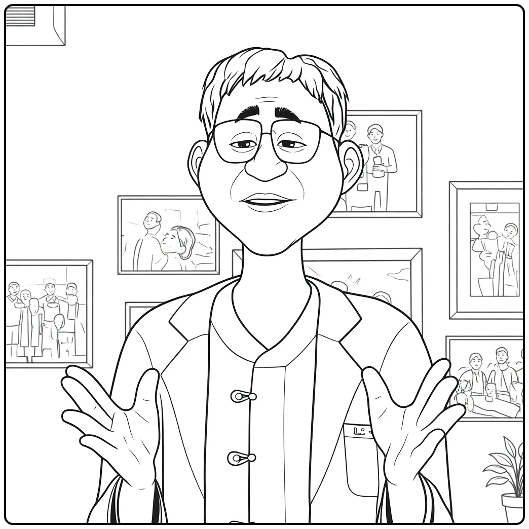 Kpop Demon Hunters Healer Han Gesturing in Room coloring page