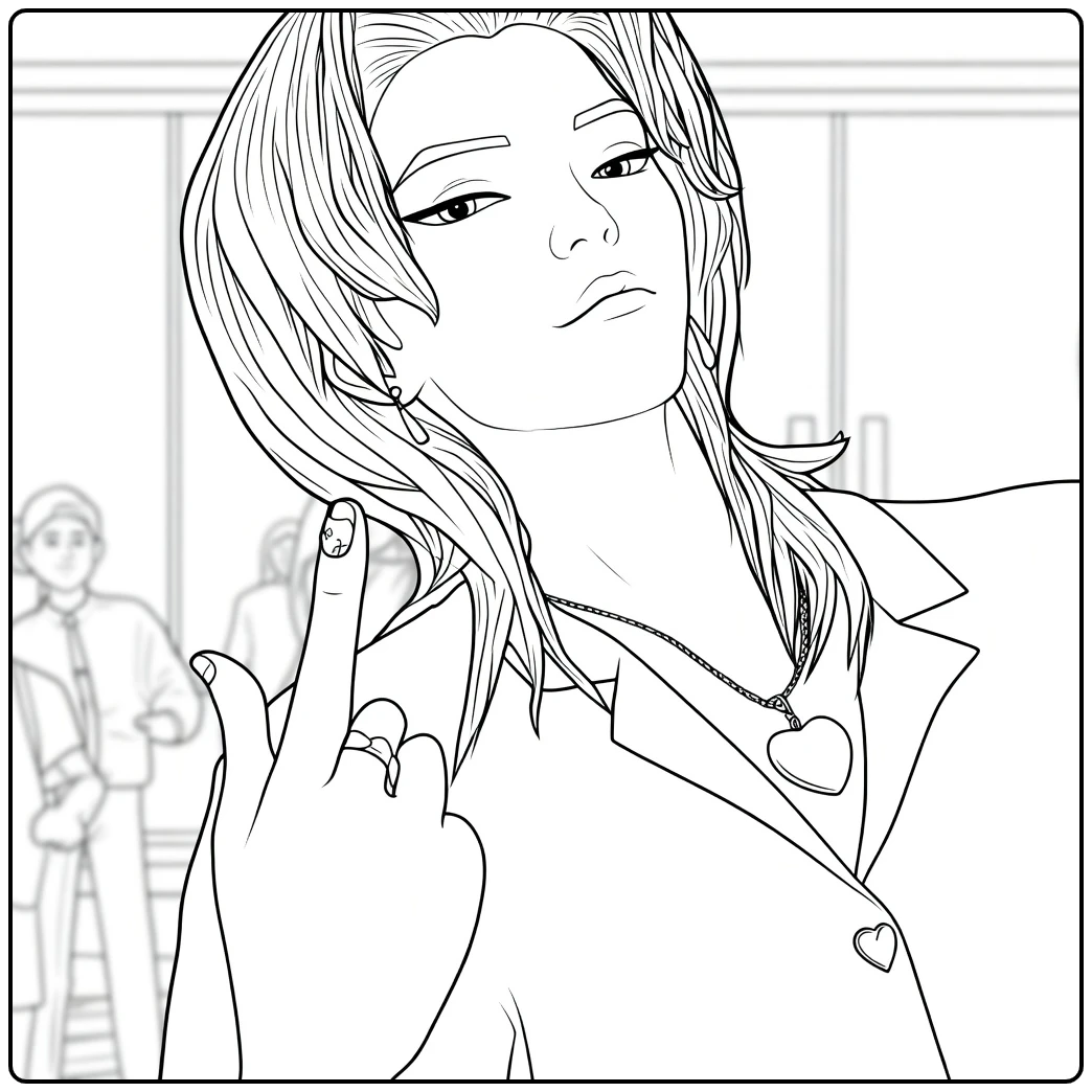 Kpop Demon Hunters Romance Saja in Airport Setting coloring page