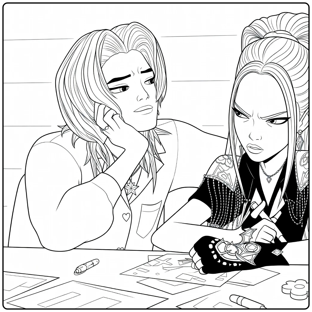 Kpop Demon Hunters Romance Saja Boy and Girl Demon Hunting coloring page