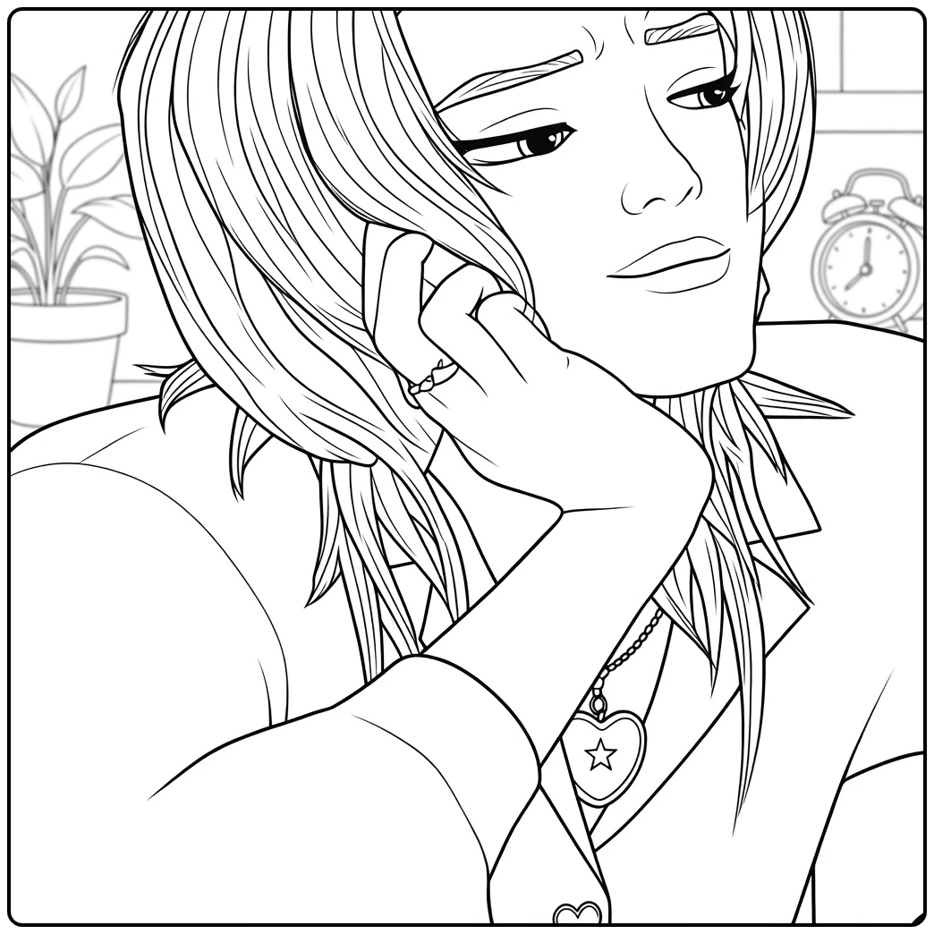 Kpop Demon Hunters Romance Saja Boy in Room coloring page