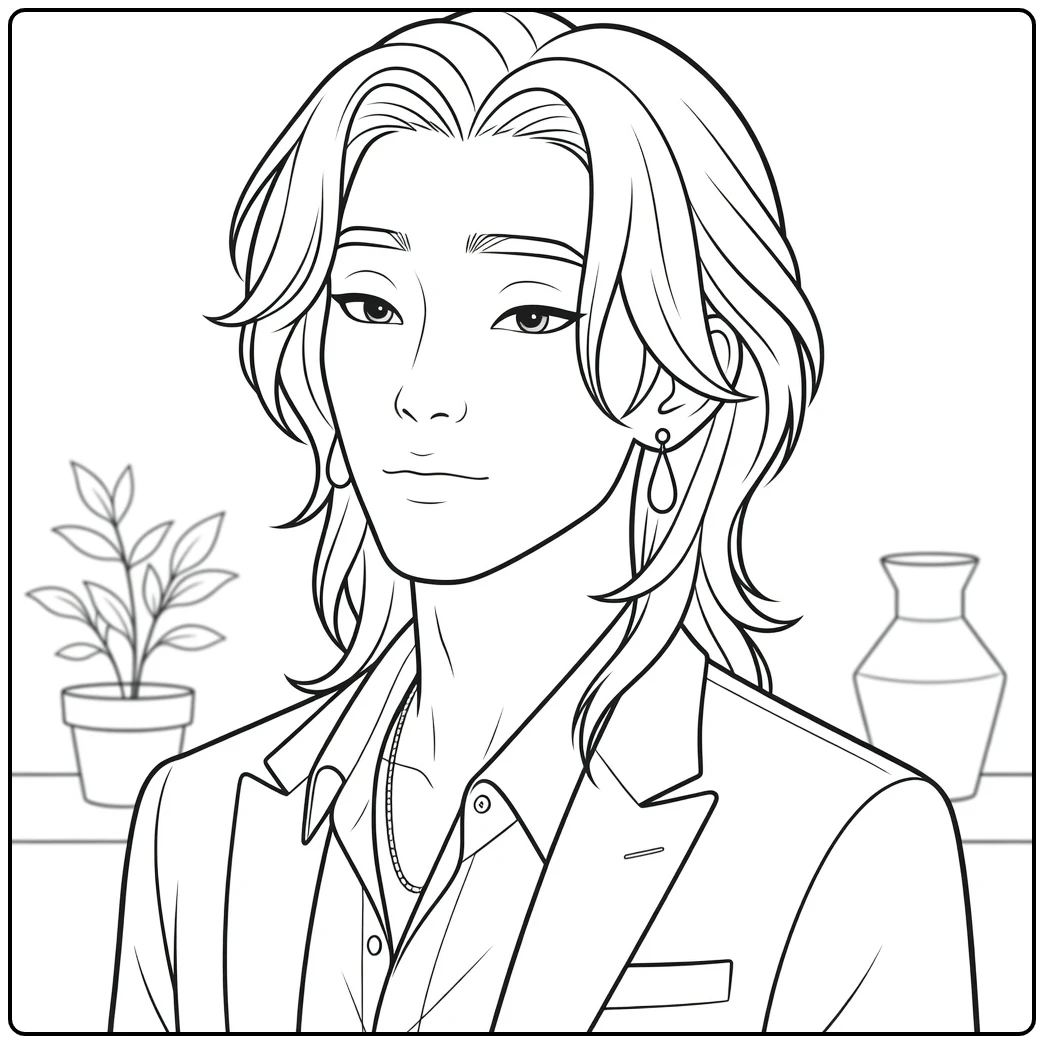 Kpop Demon Hunters Romance Saja Stylish Man coloring page