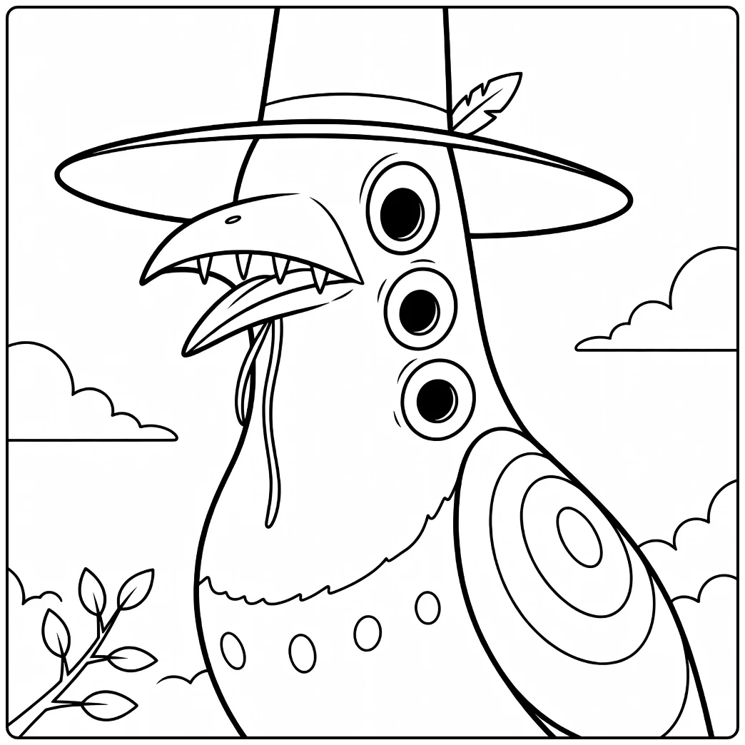 Kpop Demon Hunters Sussie Spooky Bird with Tongue coloring page