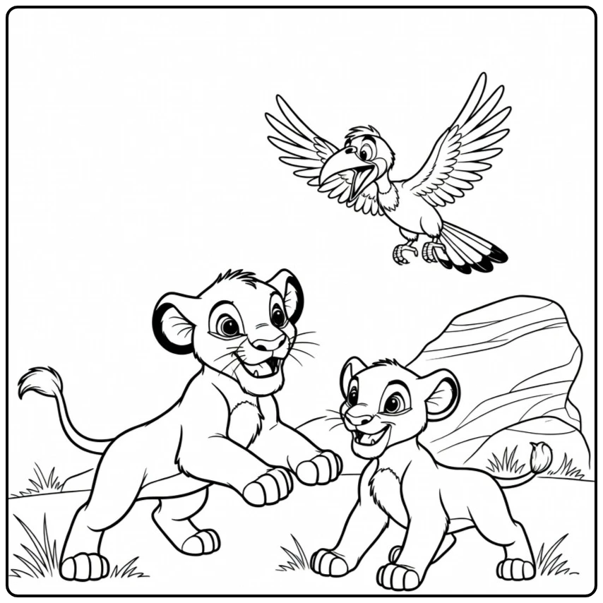The Lion King with Pouncing Simba as Cub coloring page