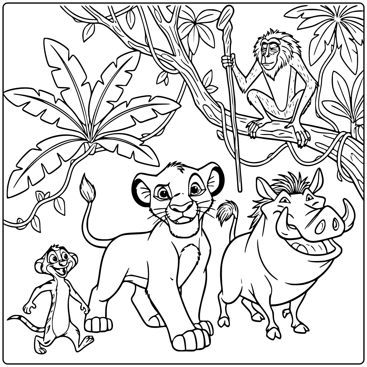The Lion King with Confident Simba with Timon coloring page