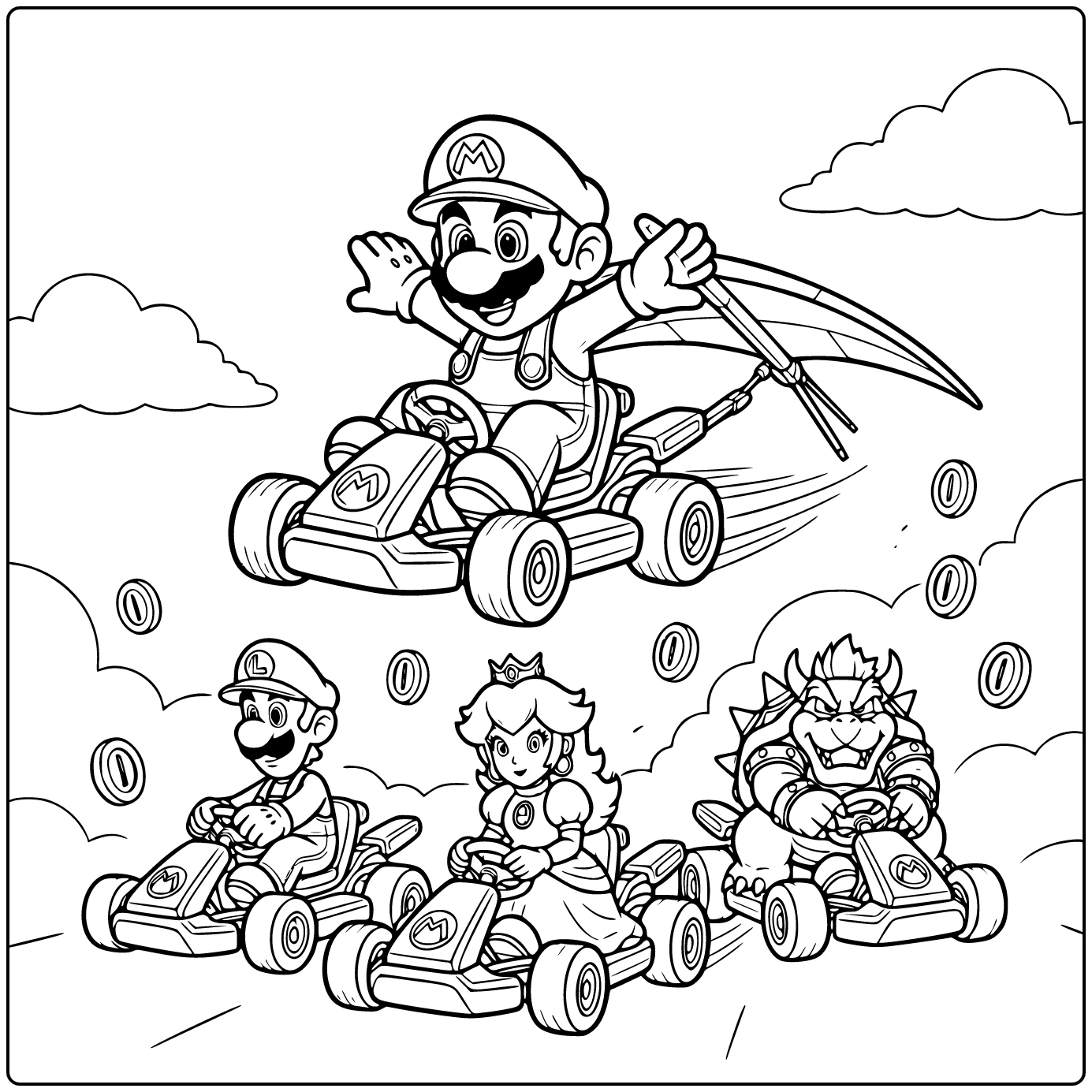 Mario Sliding After a Kart Jump coloring page