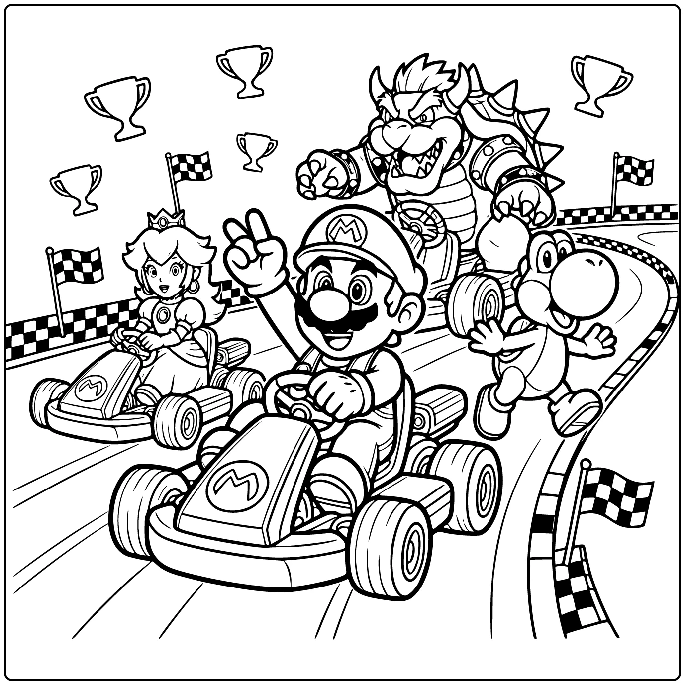 Mario Kart with Mario Raising One Hand in Celebration coloring page
