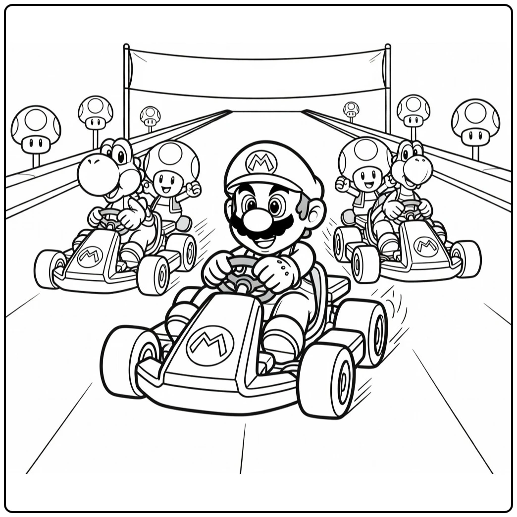 Mario Kart with Mario at Full Speed coloring page