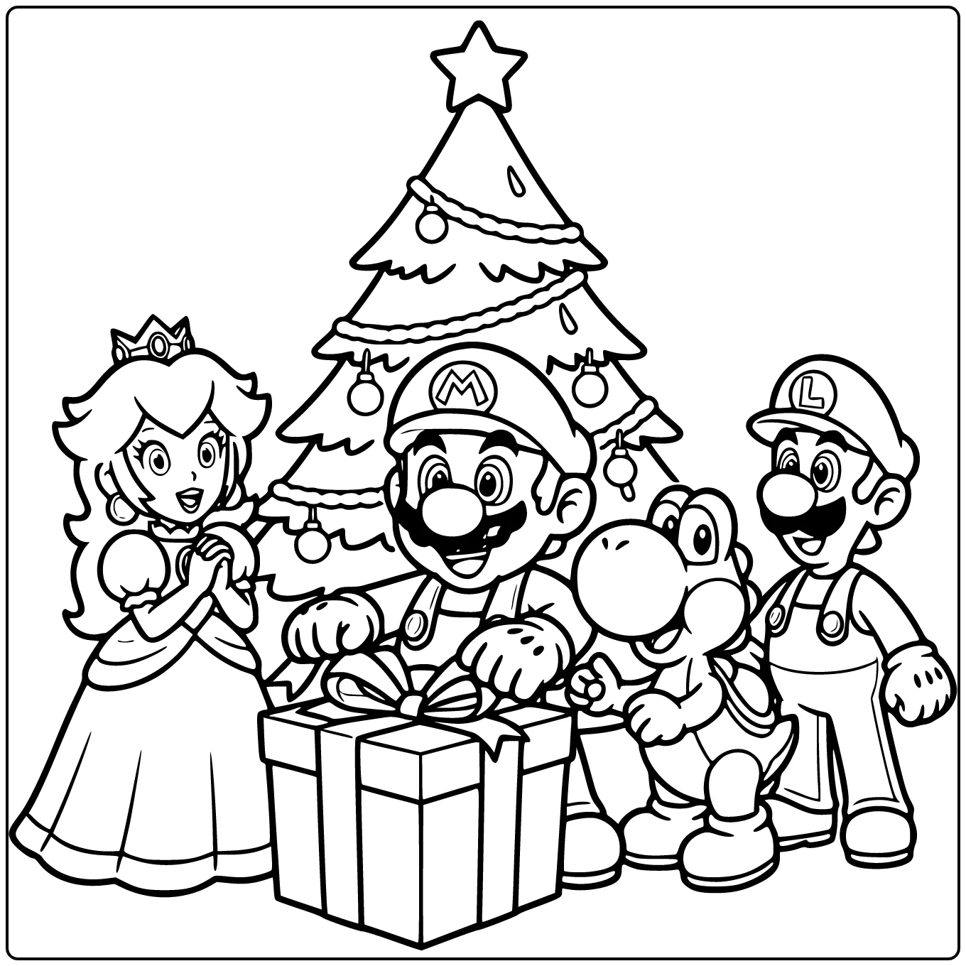 Mario with Christmas Gift coloring page