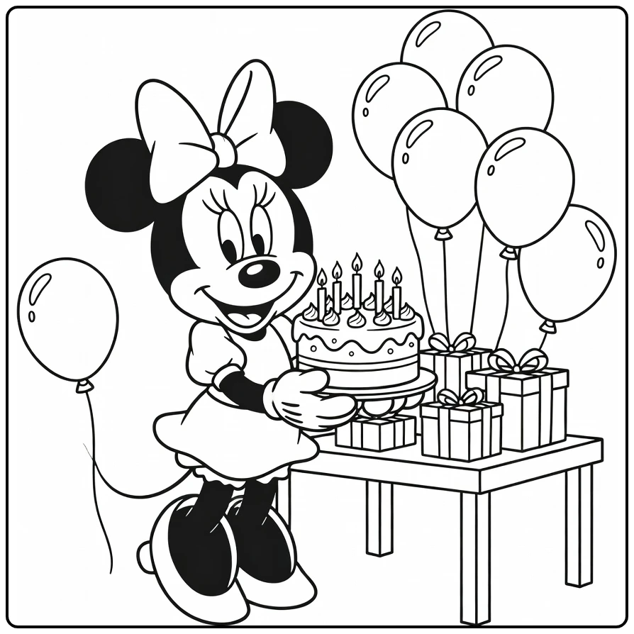 Minnie Mouse Birthday Party Balloons Gifts coloring page