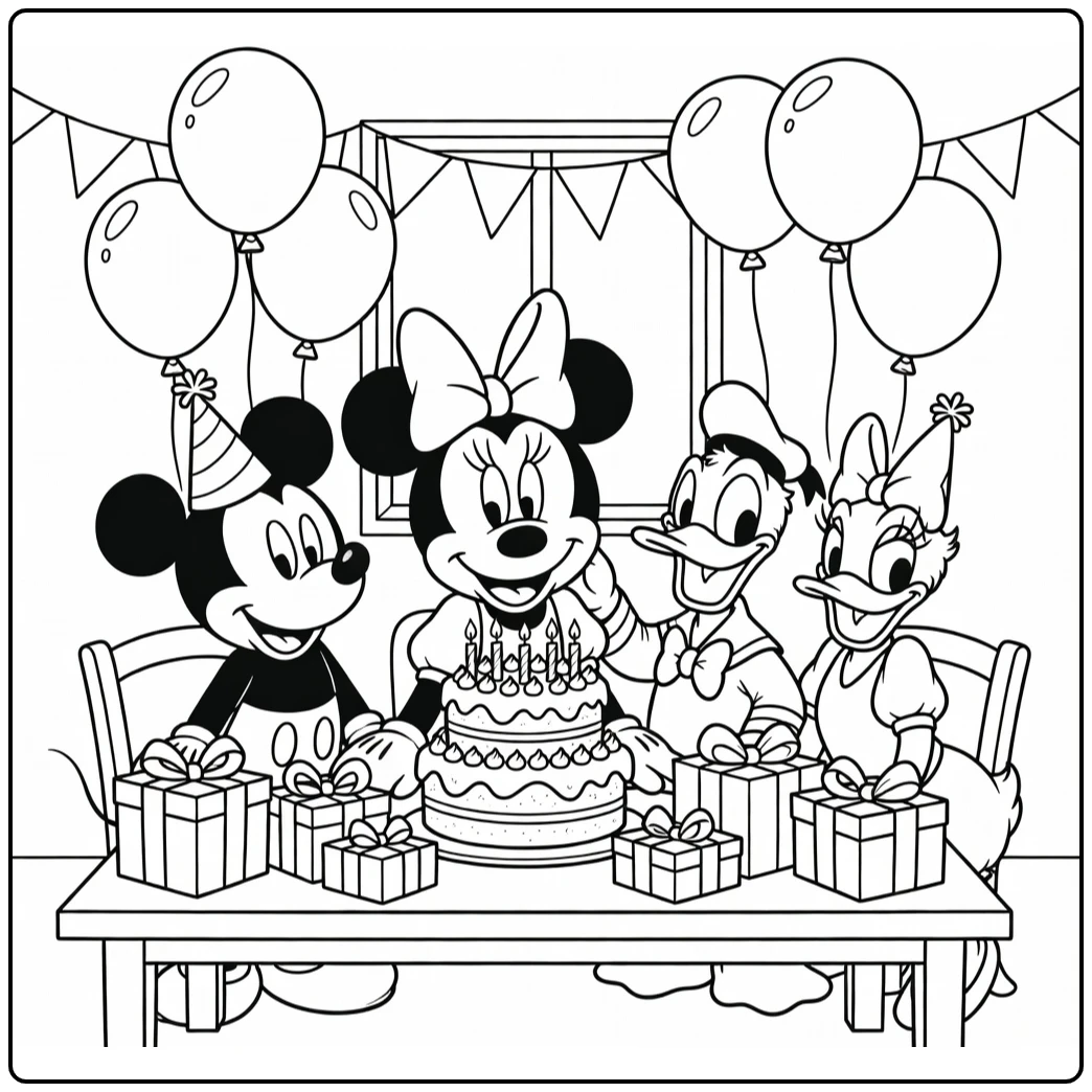Minnie Mouse Birthday Party with Mickey Donald coloring page