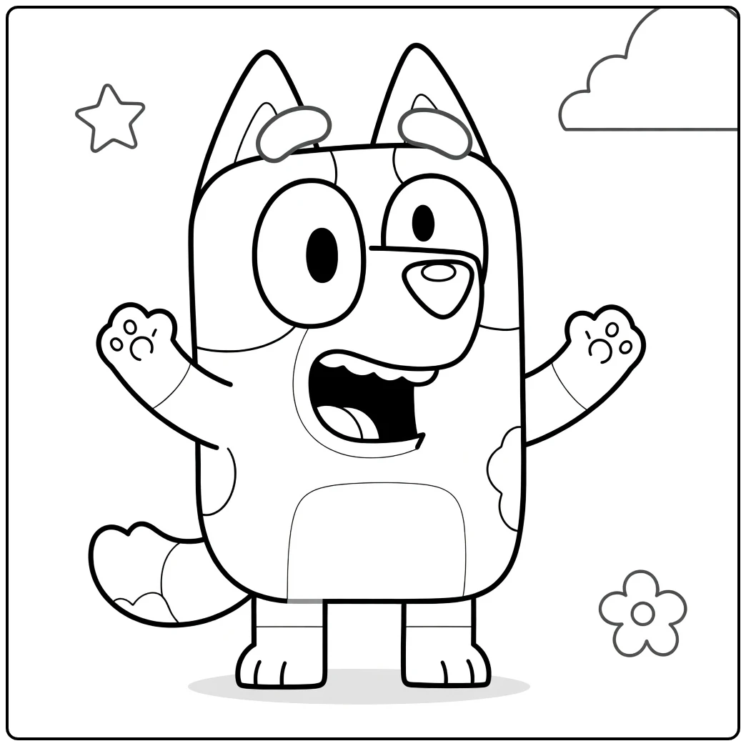 Muffin Bluey Happy Puppy with Open Mouth Yelling coloring page