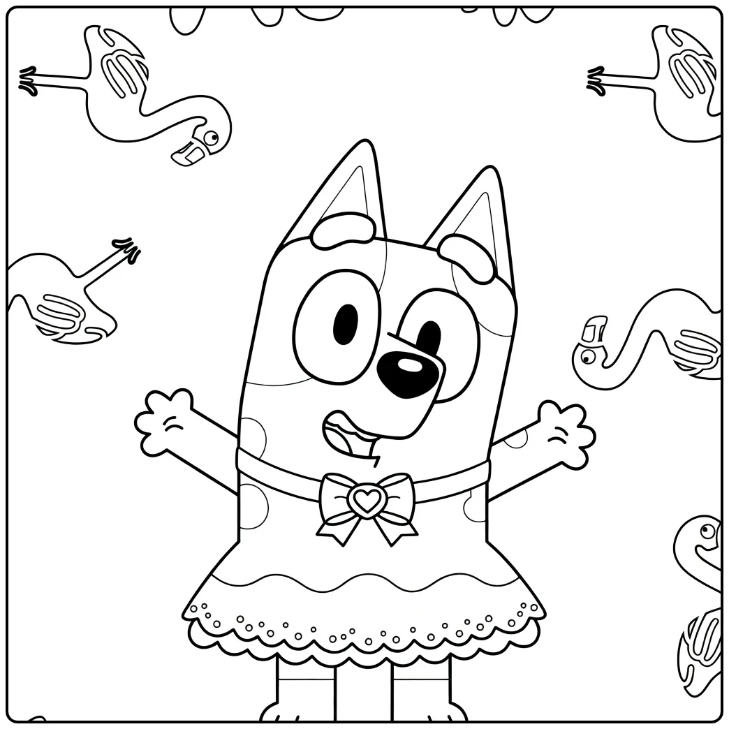 Muffin Bluey Festive with Flamingos coloring page