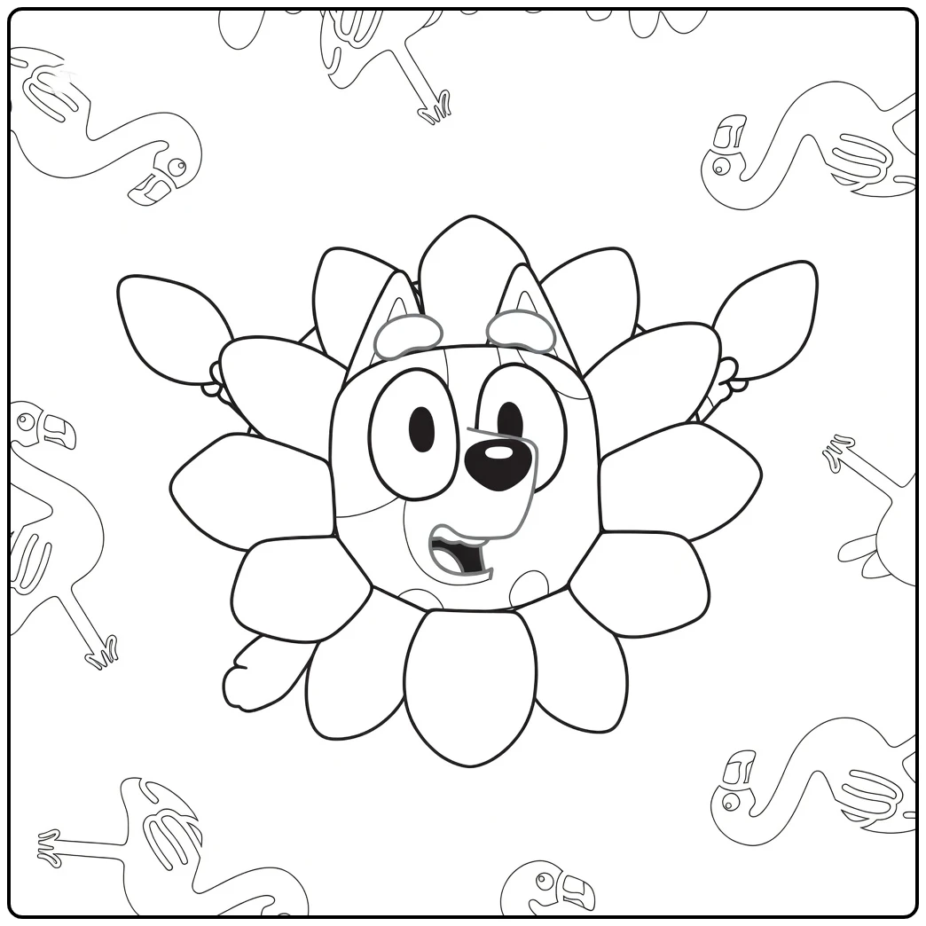 Muffin Bluey in Flower Costume with Birds coloring page