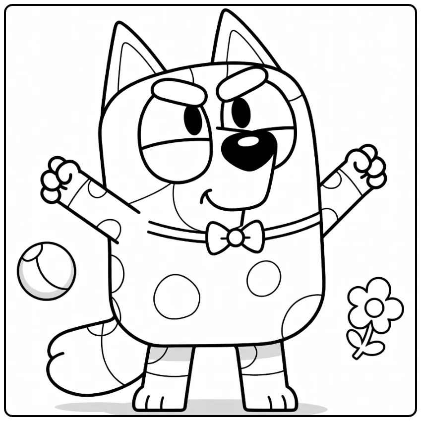 printable Muffin Bluey coloring page with a simple pose