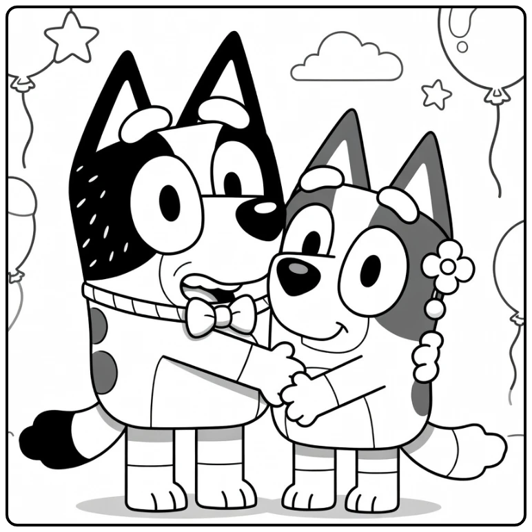Muffin Bluey Hug Party with Stars coloring page
