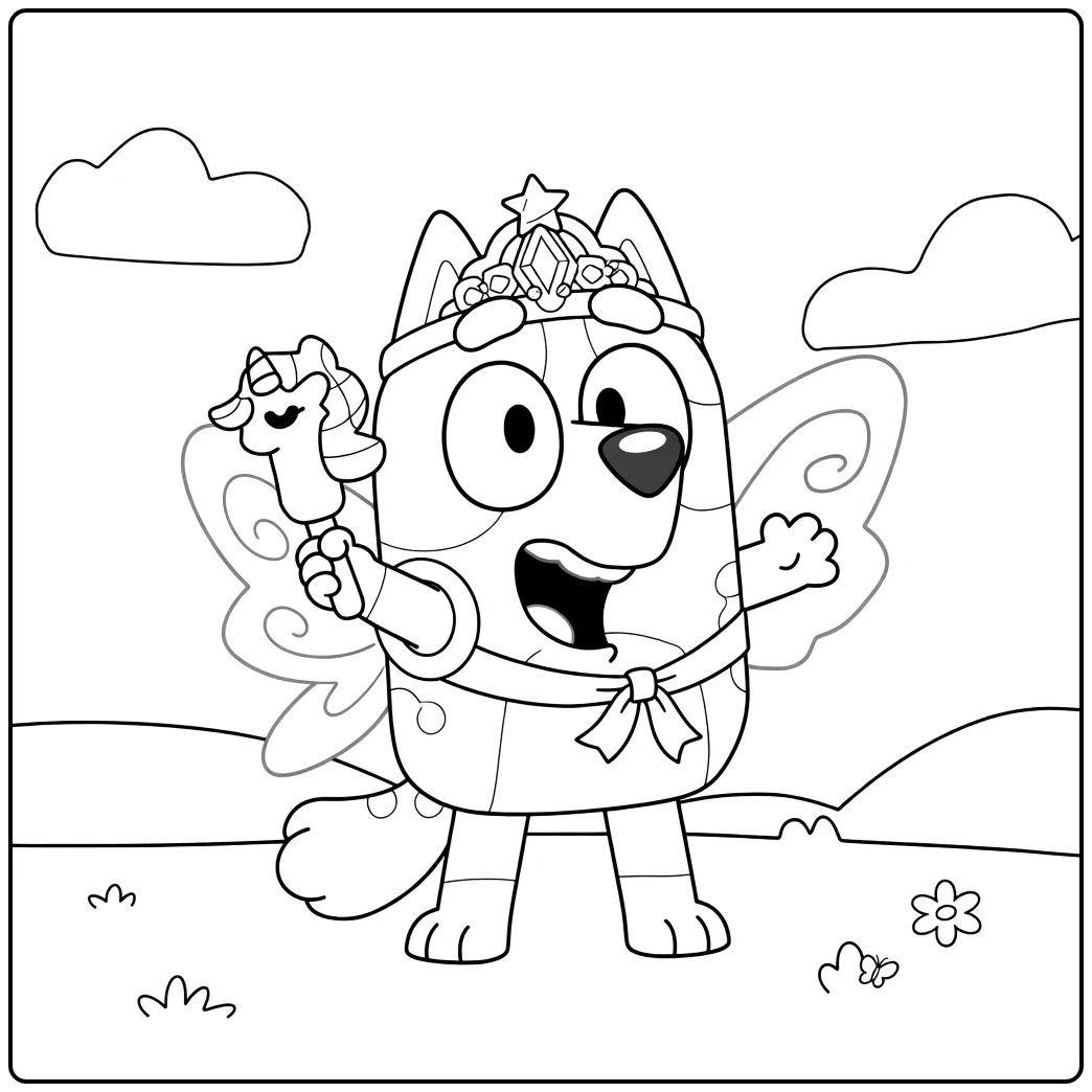 Muffin Bluey Cheerful Fairy with Crown coloring page