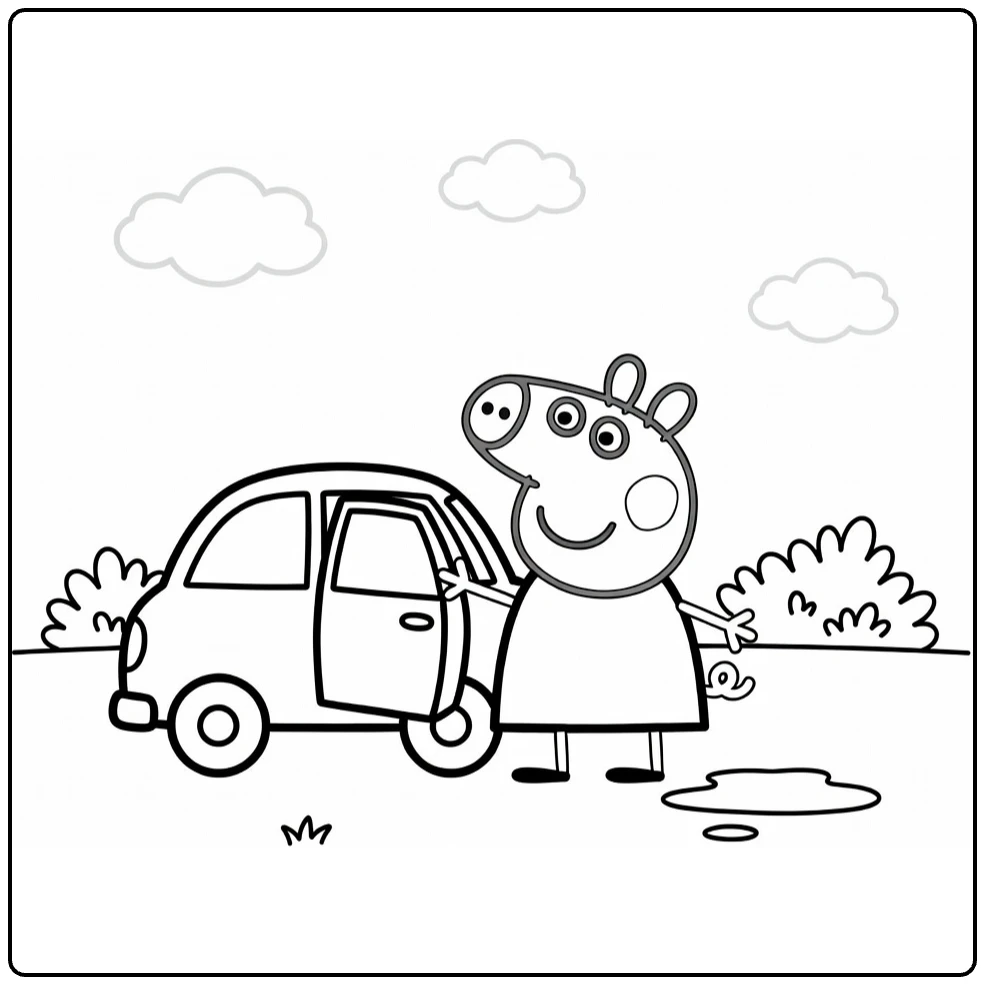 Peppa Pig Car with Peppa Ready for Adventure coloring page
