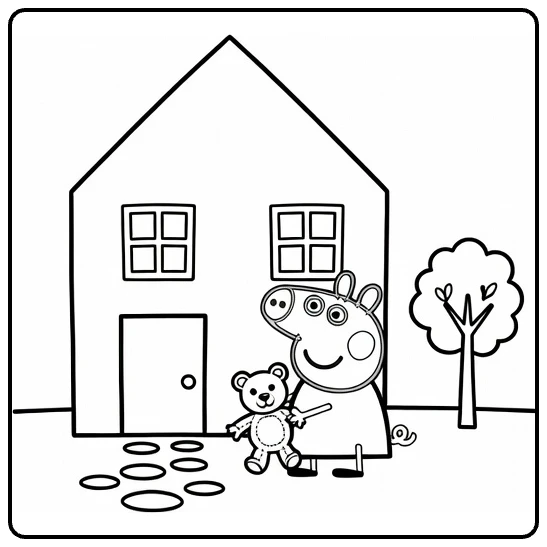 Peppa Pig House with Peppa Toys Window and Tree coloring page