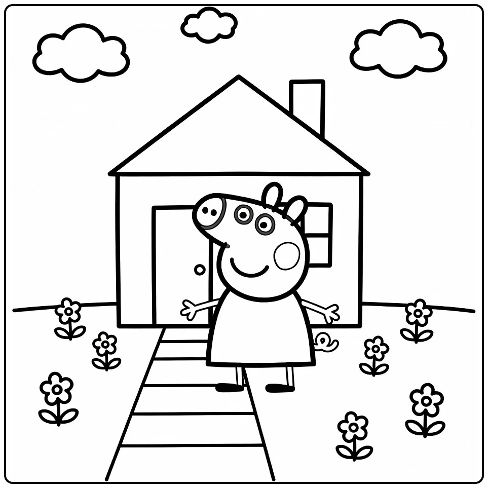 Peppa Pig House Cheerful for the Door with Path coloring page