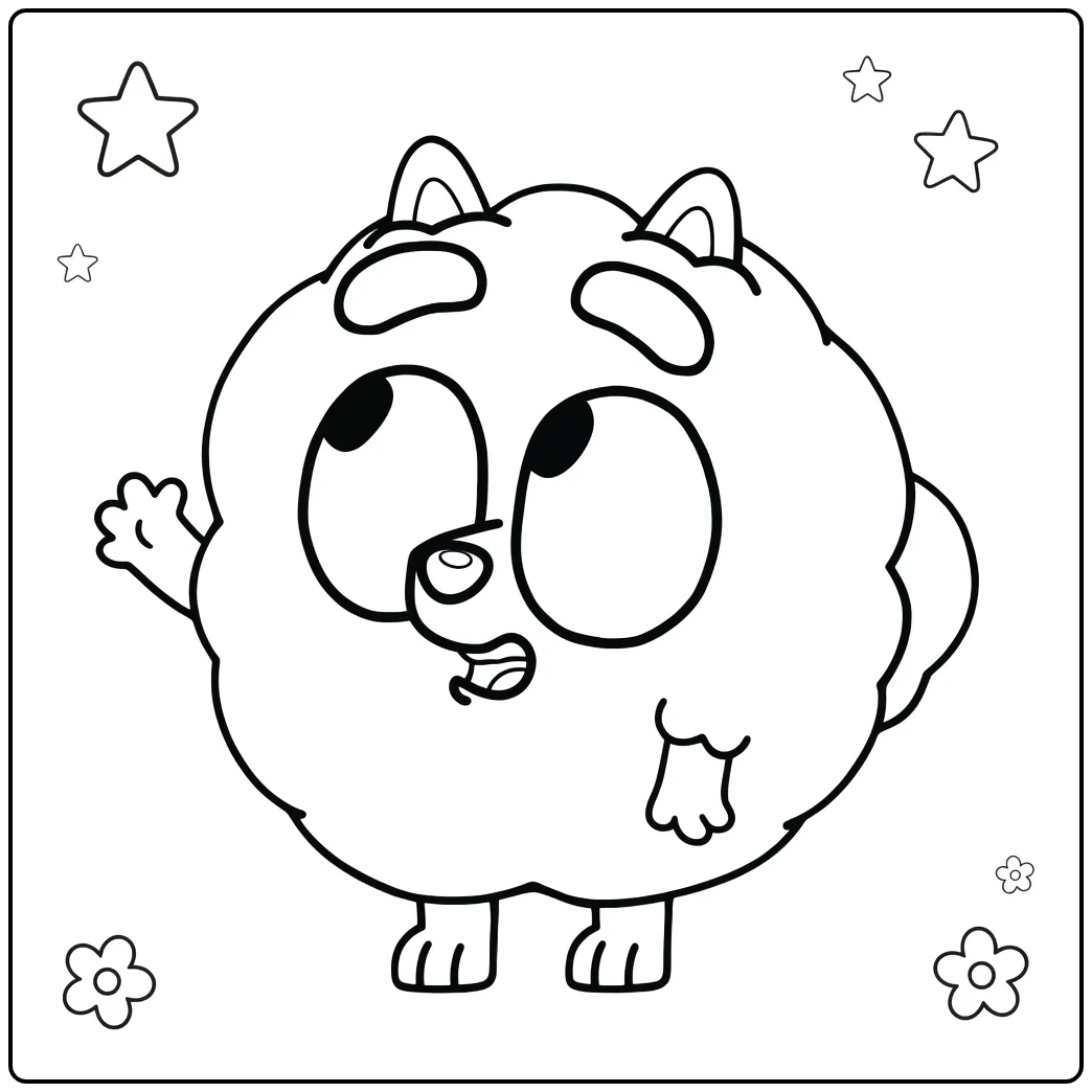 Pompom Bluey Cute Waving Pup coloring page