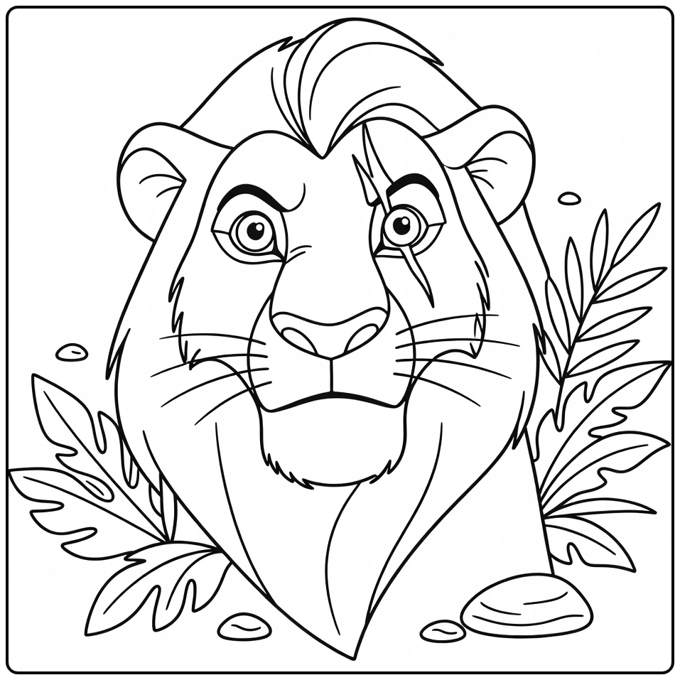 Scar Close Up with Stone and Leaves Frame coloring page