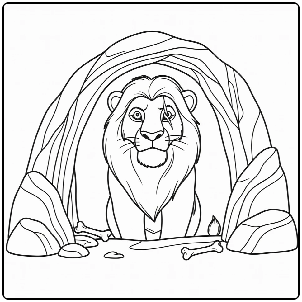 Scar Front-facing for Cave with Bones and Rocks coloring page