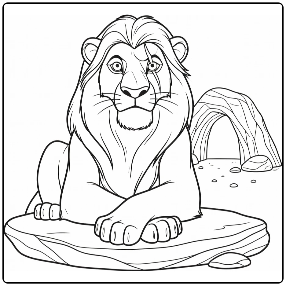 Scar Intense Staring on Flat Rock with Cave coloring page