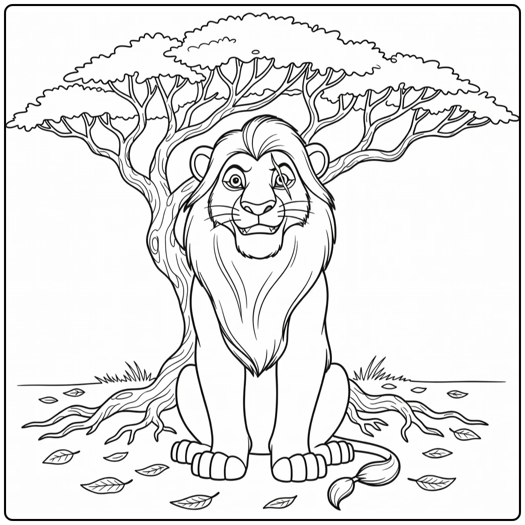 Scar with Scarred Eye and Fallen Leaves coloring page