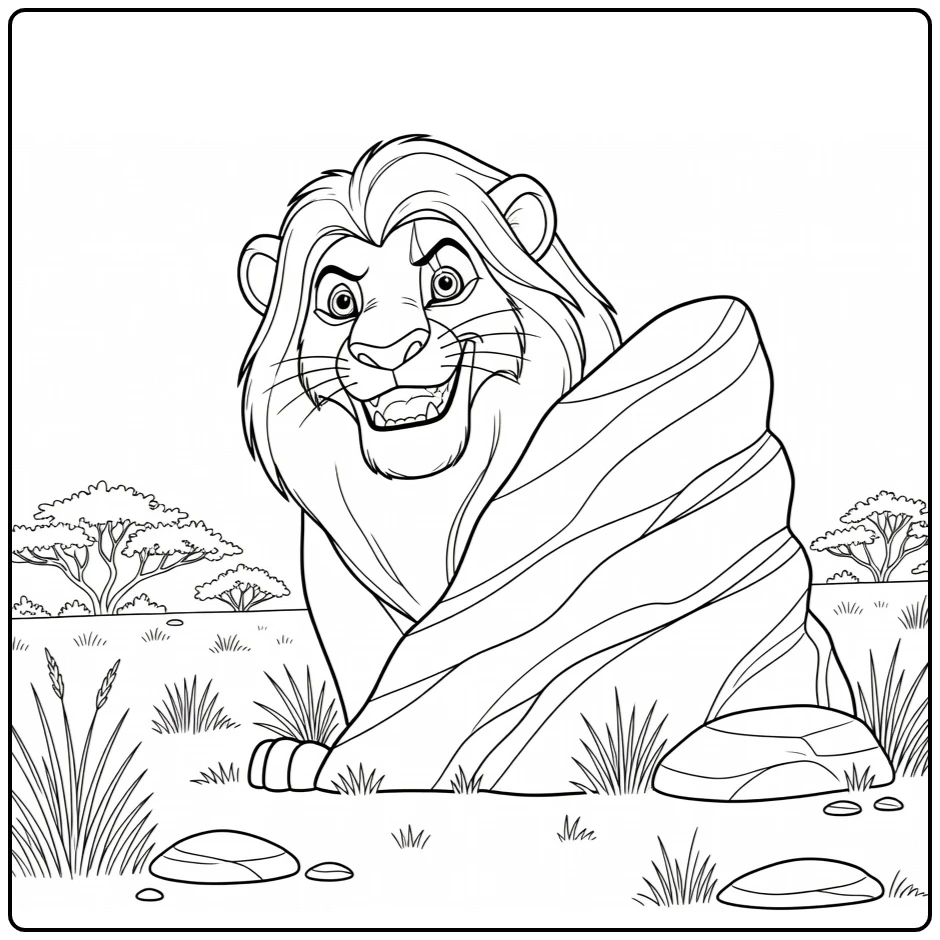 Scar Mischievous Grin and Scarred Eye with Rock coloring page