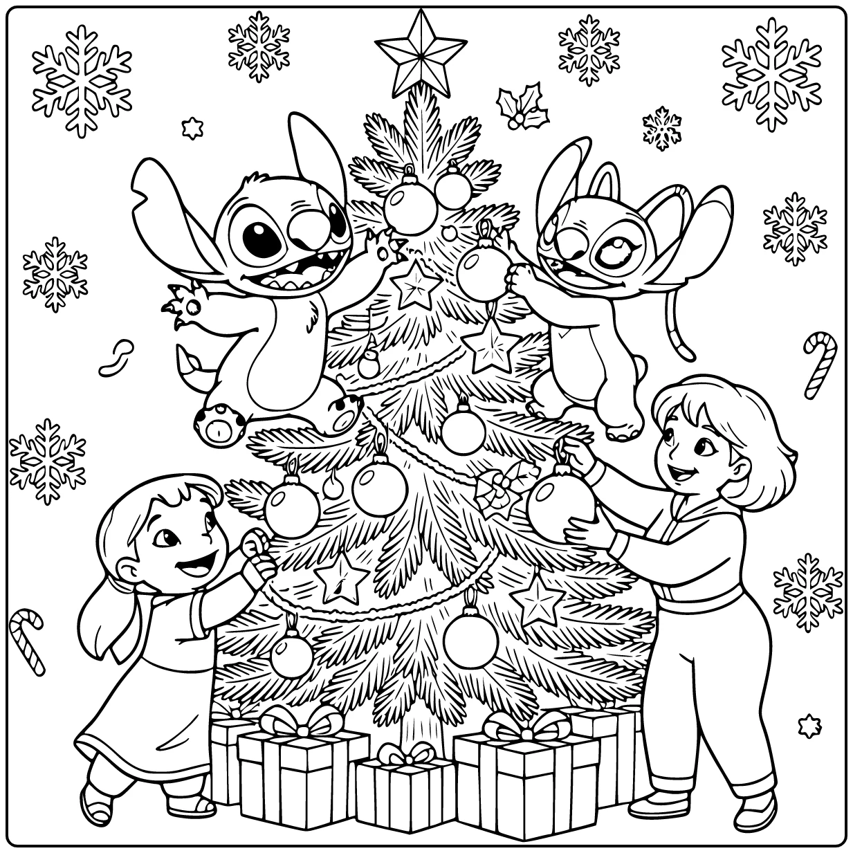 Detailed Stitch in the Center coloring page