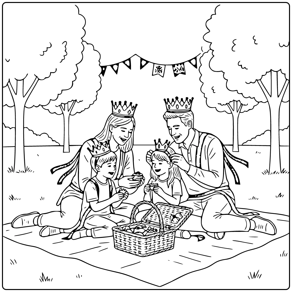 King's Day Cozy Park Picnic Family coloring page