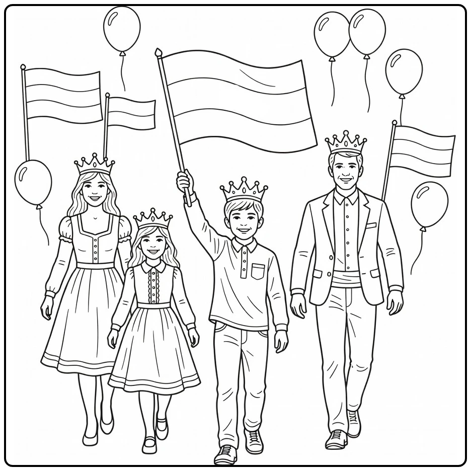 King's Day Boy with Dutch Flag coloring page