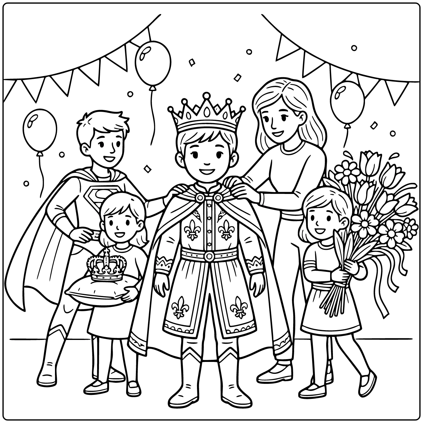 King's Day Royal Dressed Up Child Standing on Edge coloring page