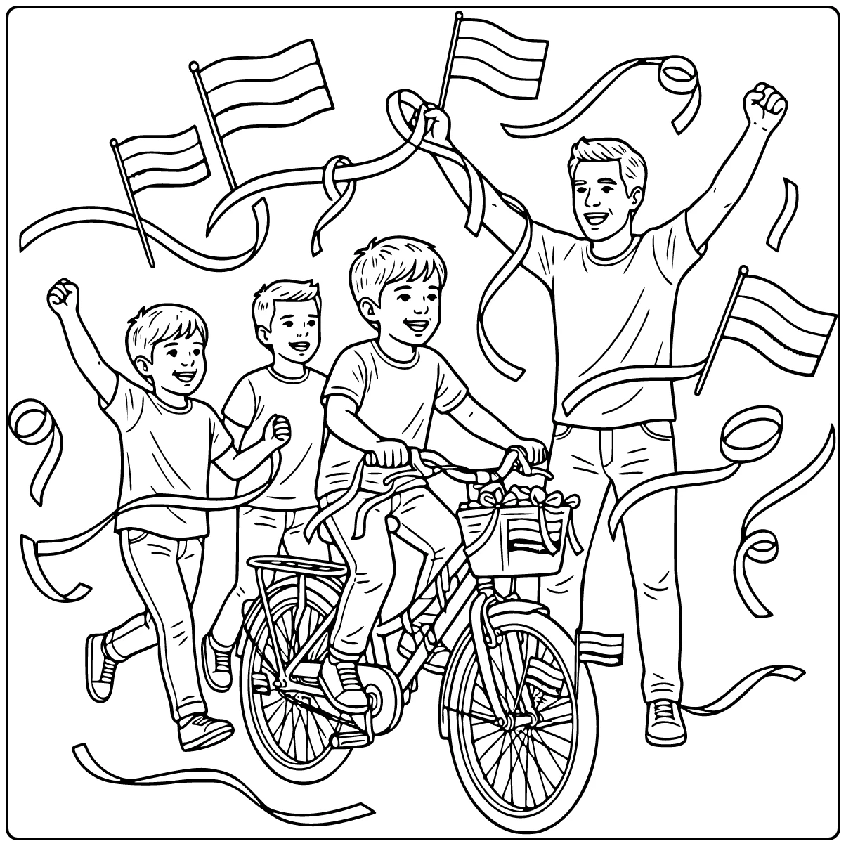 King's Day Child on Bicycle During Party coloring page