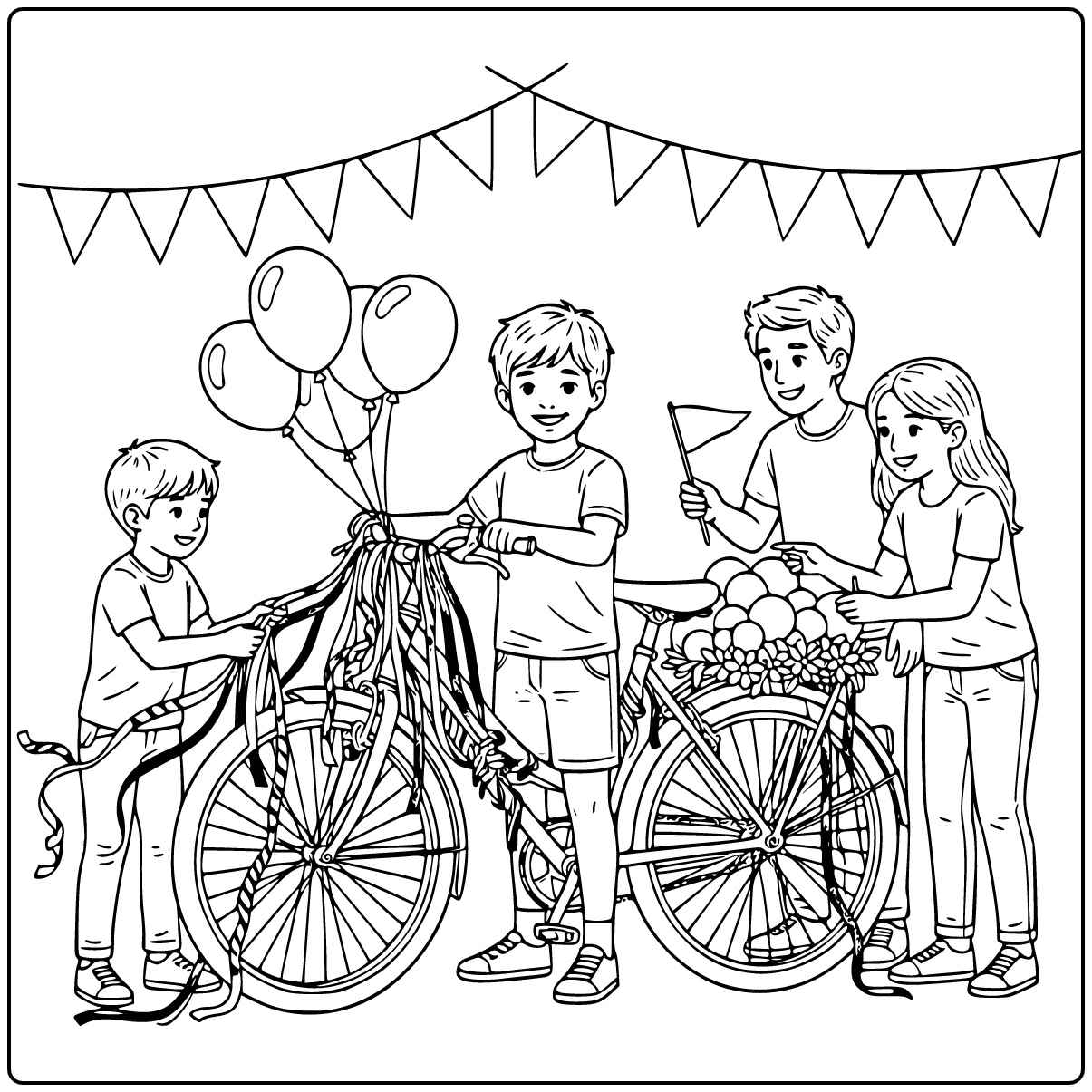 Decorated Bicycles and King's Day Child coloring page