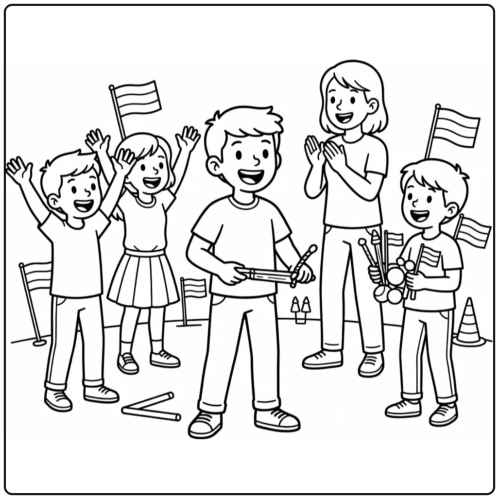 King's Day Cheerful Street Game with Child coloring page