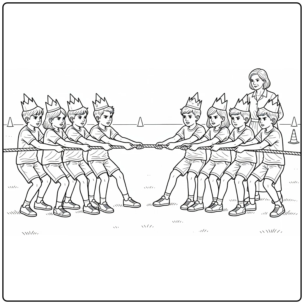 King's Games Tug of War Children coloring page