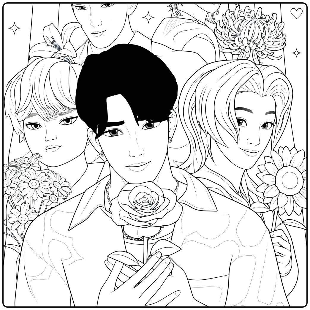 KPop Demon Hunters Saja Boys Group Pose coloring page