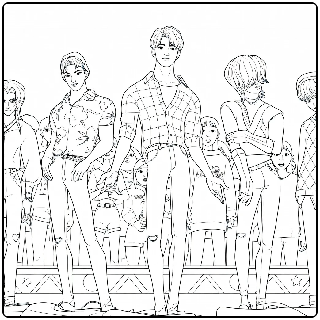 KPop Demon Hunters Saja Boys in Outfits coloring page