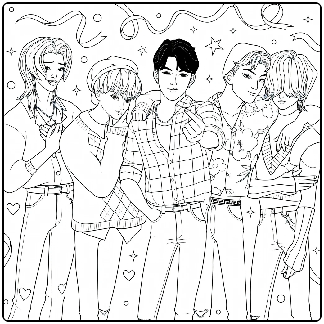 KPop Demon Hunters Saja Boys Tough Outfits and Poses coloring page