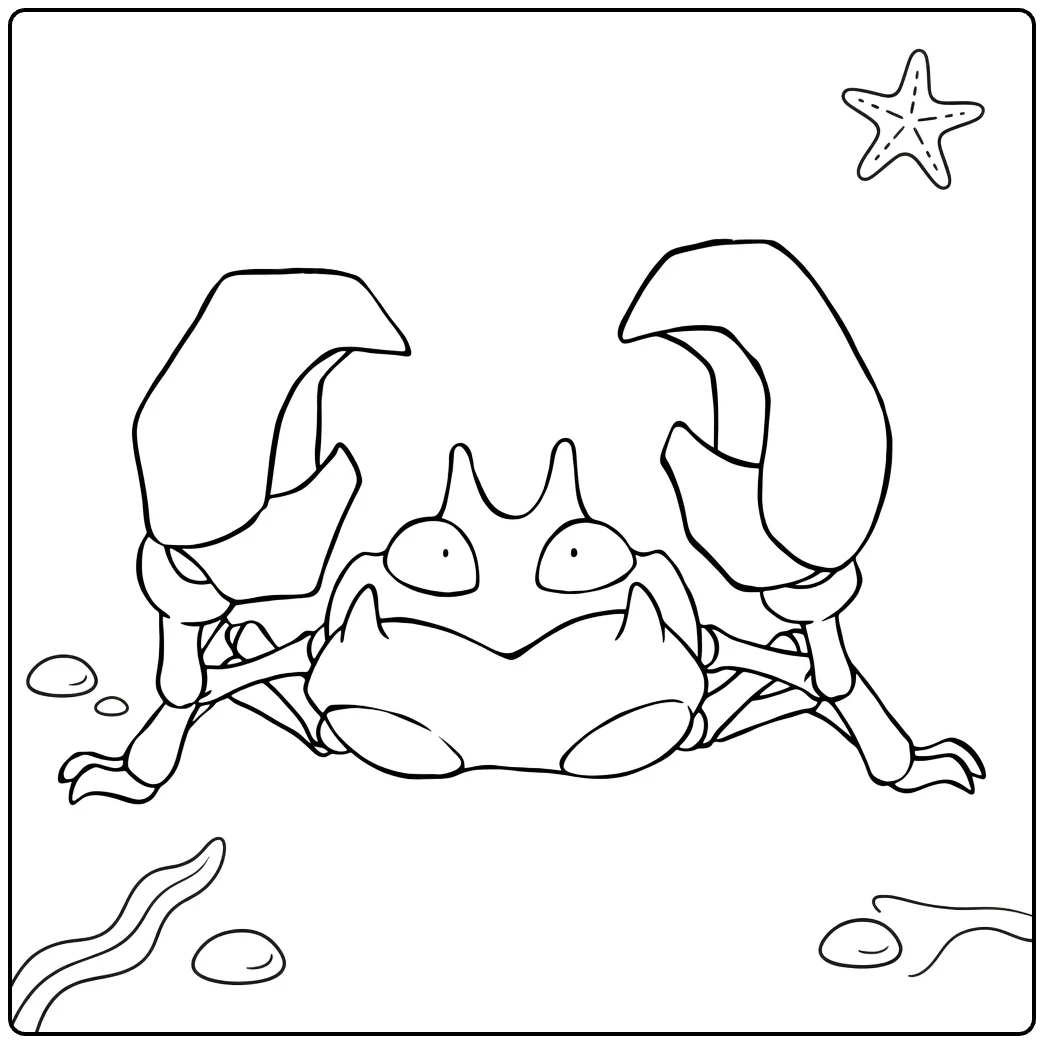 Krabby Water Pokemon Underwater with Starfish coloring page