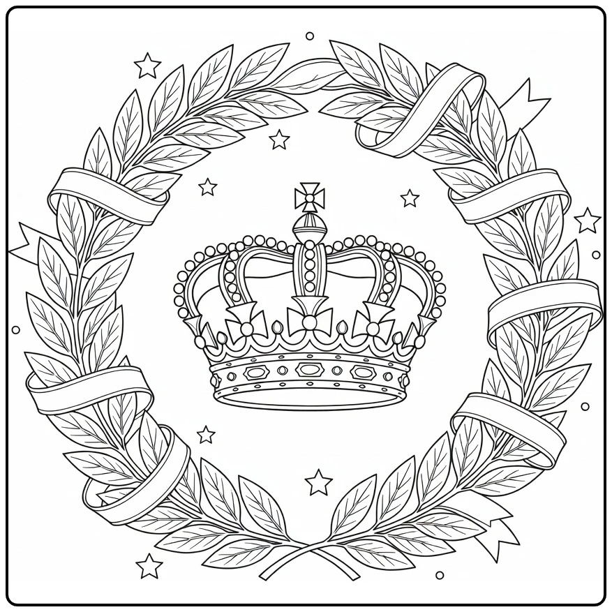 King's Day Crown Laurel and Ribbons coloring page