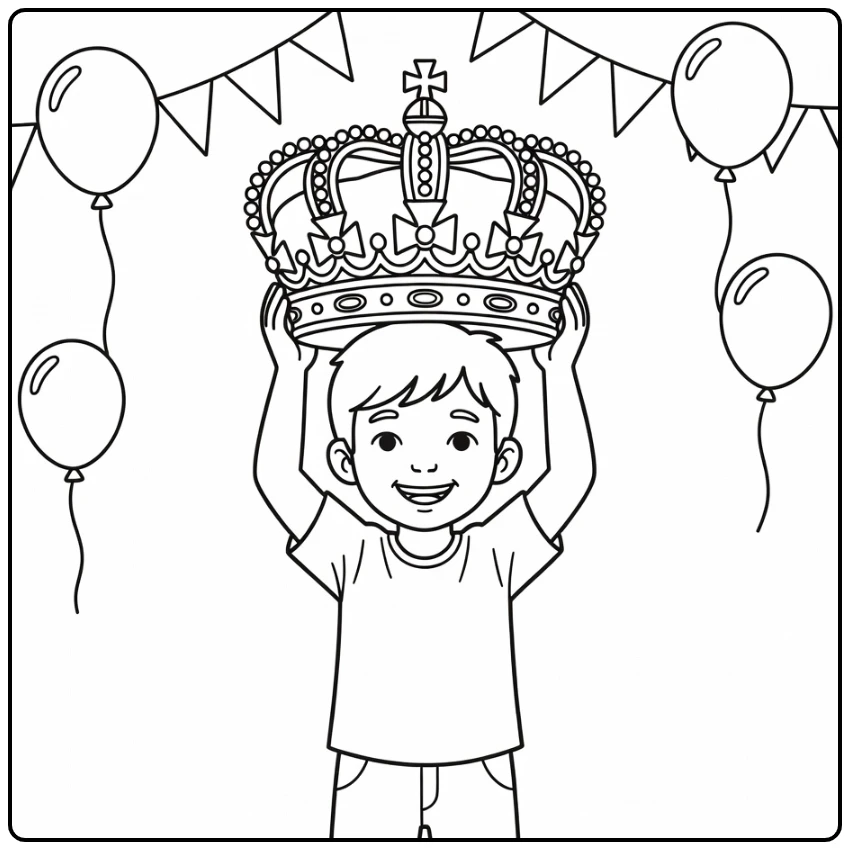 King's Day Proudly Child with Crown coloring page