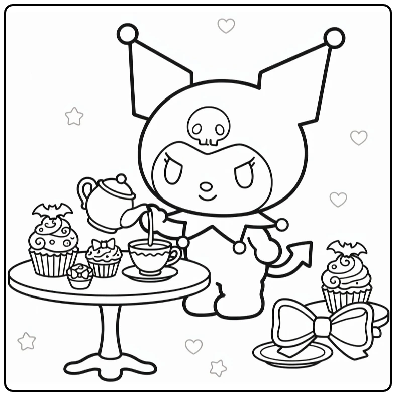 Kuromi Cute Gothic Tea Party coloring page